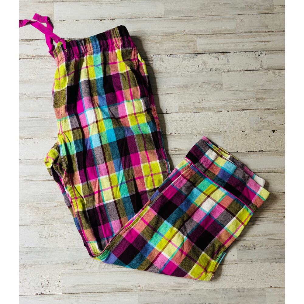 Land's End Plaid Fleece PJs Pajamas EUC sz M